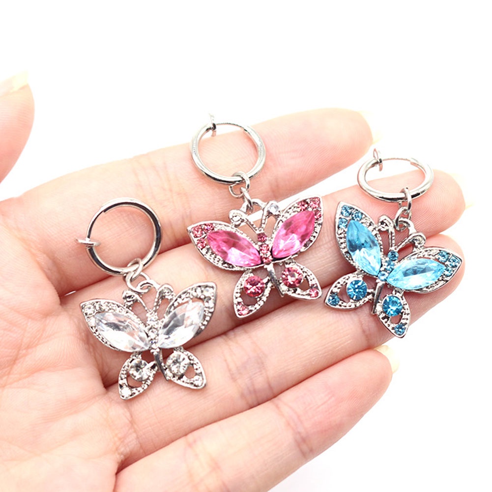 Anting Stud Desain Kupu-Kupu Aksen Kristal Warna-Warni Untuk Wanita