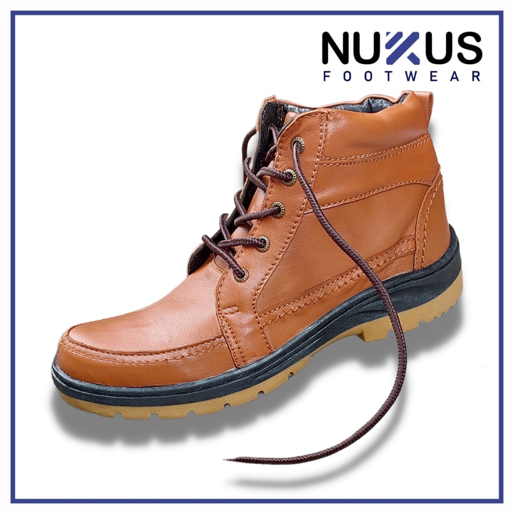 Nukus Sepatu Boots Pria Kasual Kulit Asli Coklat Tan - 04 T