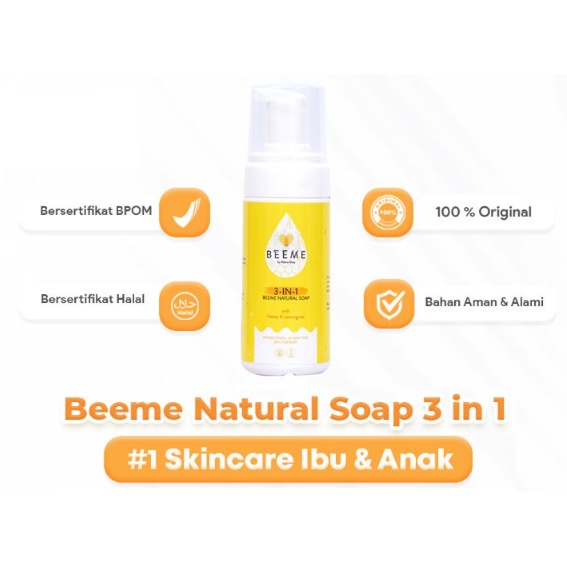 Bisa COD Reseller Resmi Beeme Natural Soap 3 in 1 with Honey &amp; Lemongrass Skincare Ibu dan Anak Mom and Baby Cream