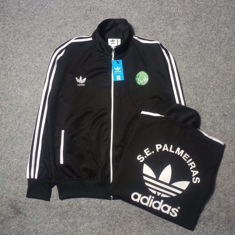 JAKET TRACKTOP ADIDAS - JAKET SPORT ADIDAS S.E PALMEIRAS MOTIF SABLON WARNA HITAM HIJAU BAHAN HALUS 