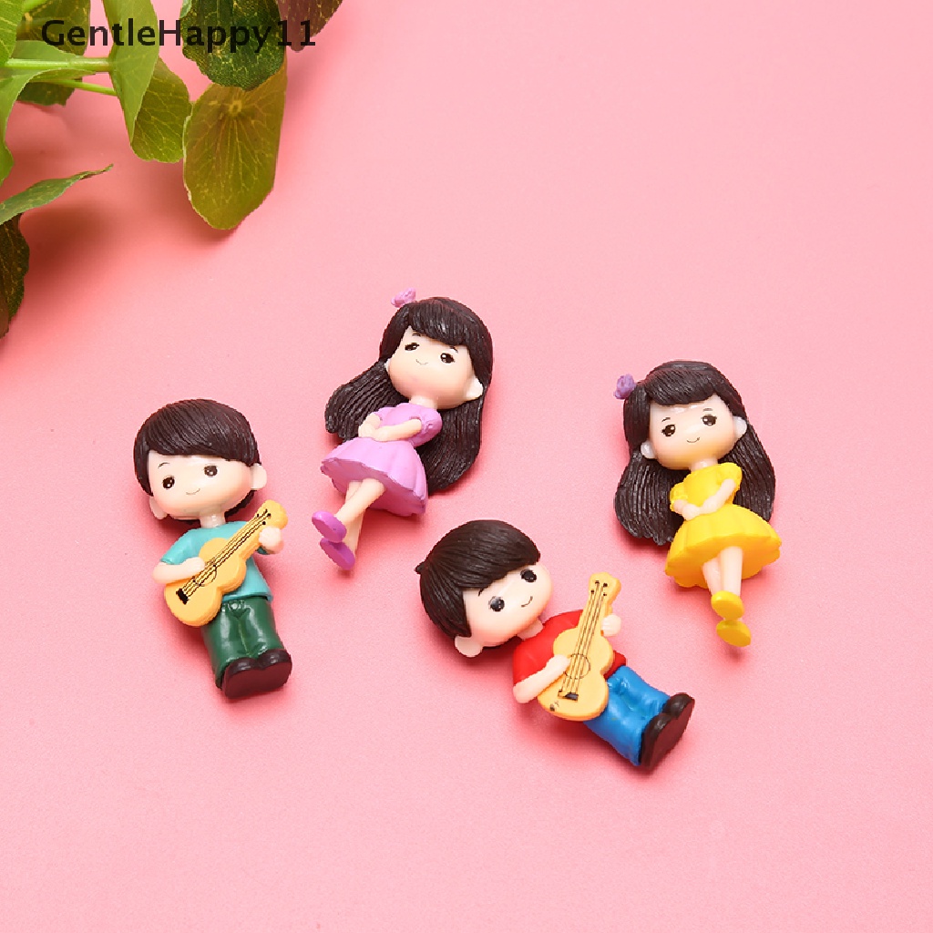 Gentlehappy Patung Pasangan Lucu Set Taman Dekorasi Rumah Miniatur Craft Gitar Ornamen