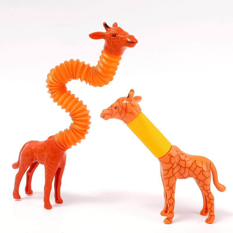 Children Funny Retractable Giraffe Pop Tubes Toys / Cartoon Animals Stretching Spring Tube Toy /Kids Stress Relief Sensory Learning Puzzle Toy