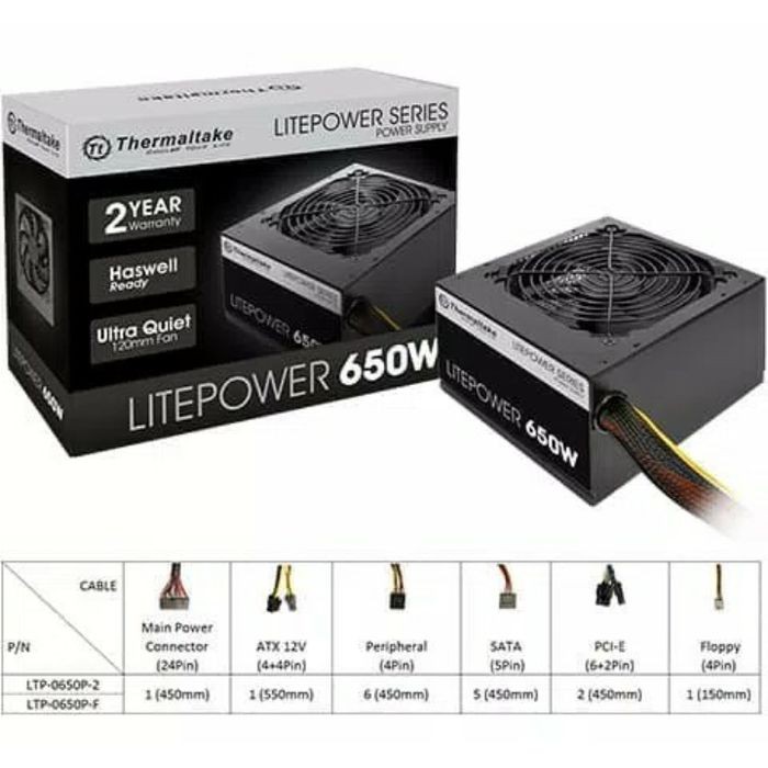 Thermaltake Litepower 650W - Sumber Daya ATX 650W Hitam dengan Efisiensi 80PLUS Black