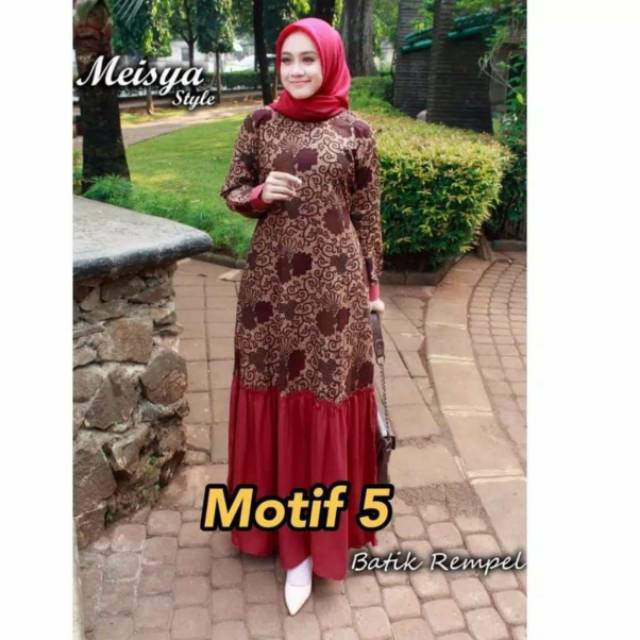 GAMIS BATIK MANGGAR, PADI,SEKAR,CANTIK,KUBIS,KIPAS,DAUN,KUPU,NADINE,GENDIS  WARNA MERAH MAROON