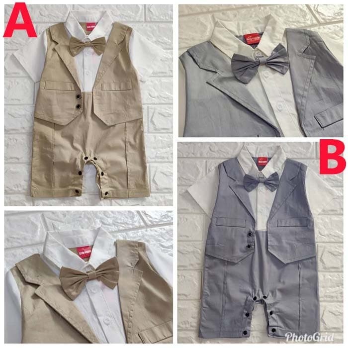 Baju Pesta Romper Jumper Tuxedo Bayi Laki-Laki allsize untuk sekitar usia umur 4 - 9 bulan