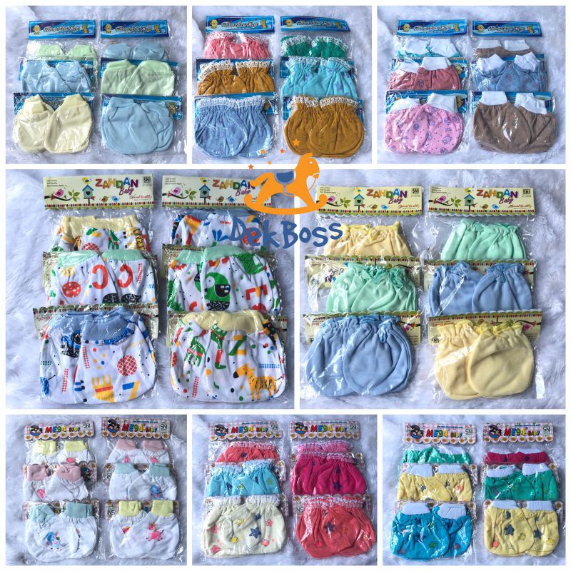 1/2 Lusin sarung tangan bayi sni tebal lusinan set newborn polos | Sarung tangan kaki bayi baby newborn lusinan | Sartaki bayi set polos lusin | mitten booties rib putih polos