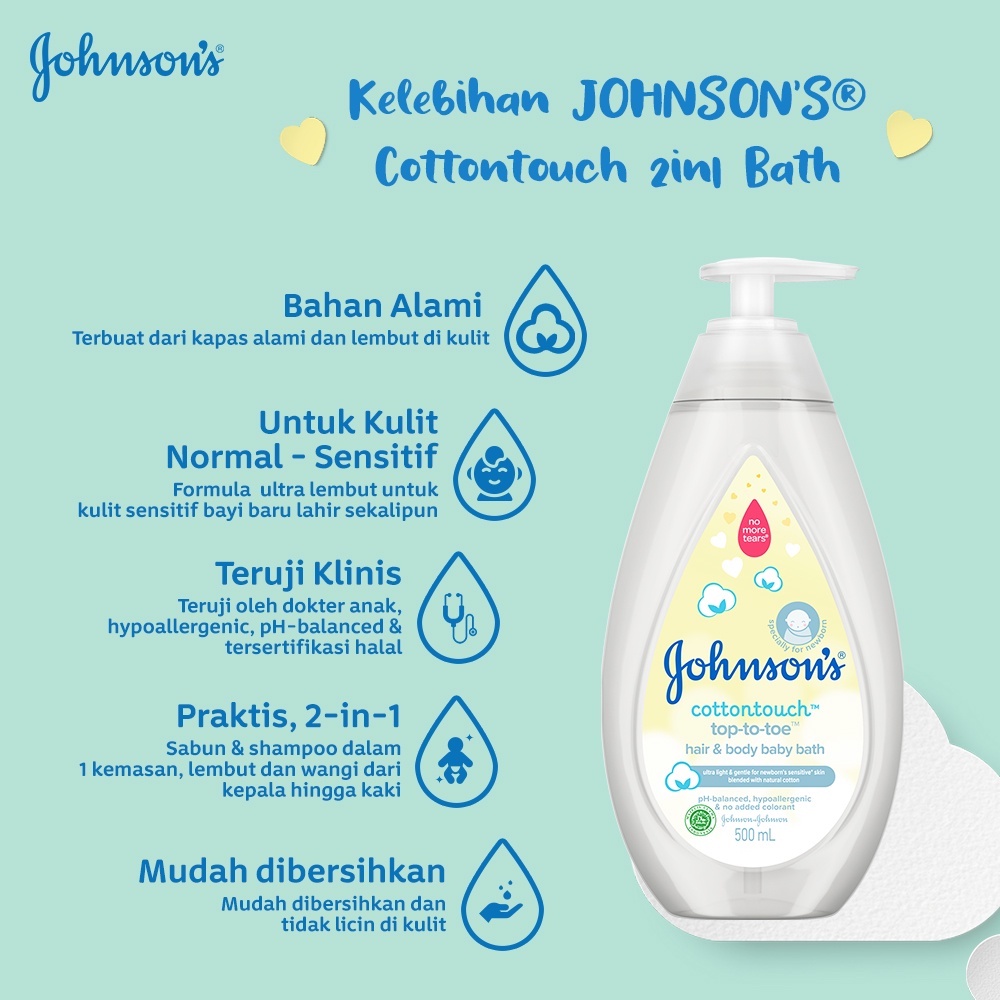 JOHNSON'S CottonTouch Top-to-Toe Hair &amp; Body Baby Bath - Sabun Bayi 2in1 500ml