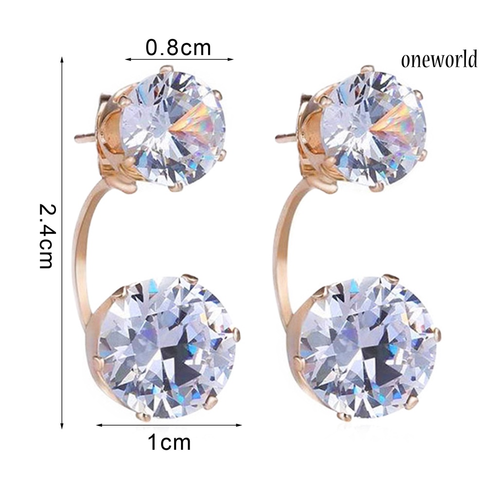 OW@ Ear Studs Double Rhinestones Fashion Drop Alloy Women Ear Jacket Earrings Jewelry for Party