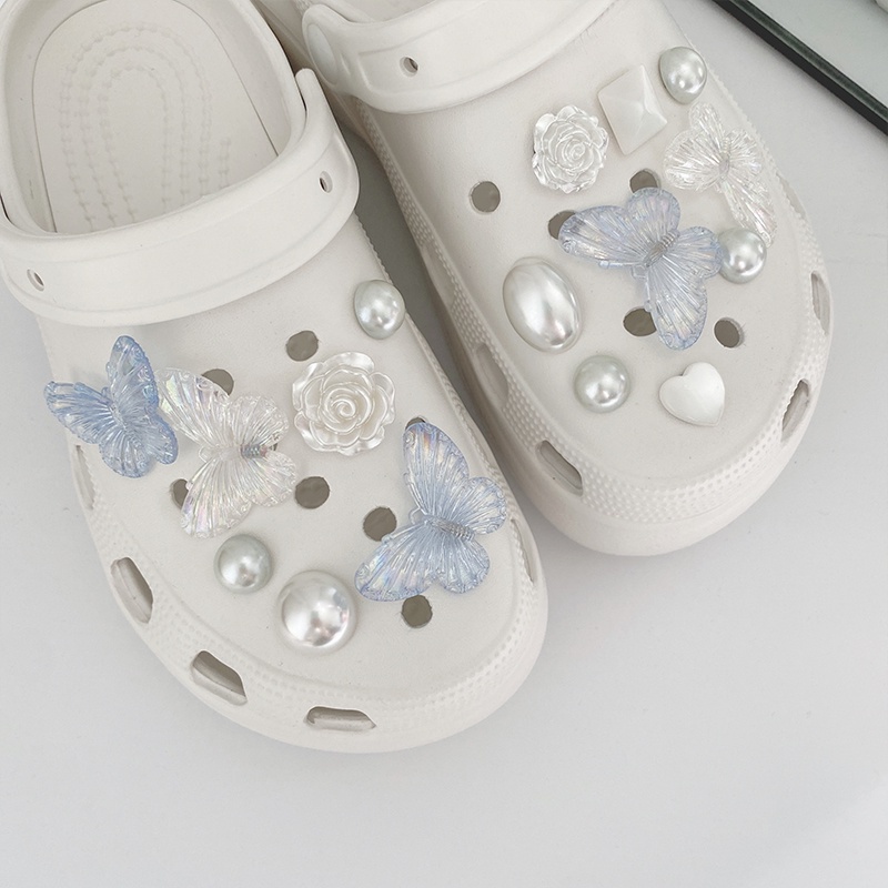 @shinydiy Crocs Jibbitz Gesper Sepatu Sandal Desain Bunga Kupu-Kupu Aksen Mutiara Untuk Pria Dan Wanita【asesoris wanita｜crocs jibbitz】