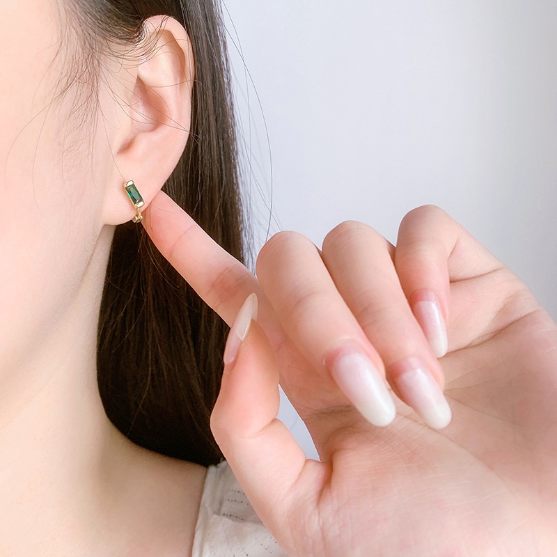 Anting Stud Mini Bahan Sterling Silver 925 Emerald Untuk Wanita