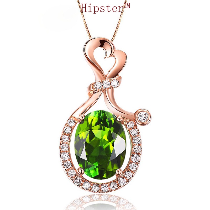 Hot Sale Affordable Luxury Fashion Full Diamond Sky Hot Emerald Pendant Rose Gold Necklace