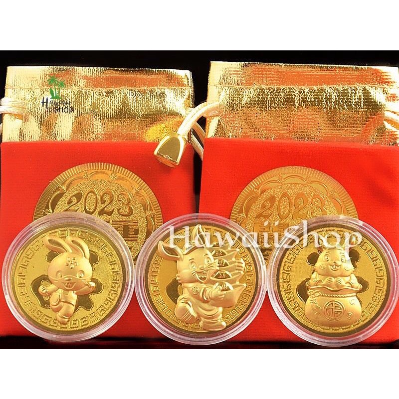 Angpao Emas Koin Logam Asli Imlek / Sincia tahun 2023 Shio Kelinci Rabbit