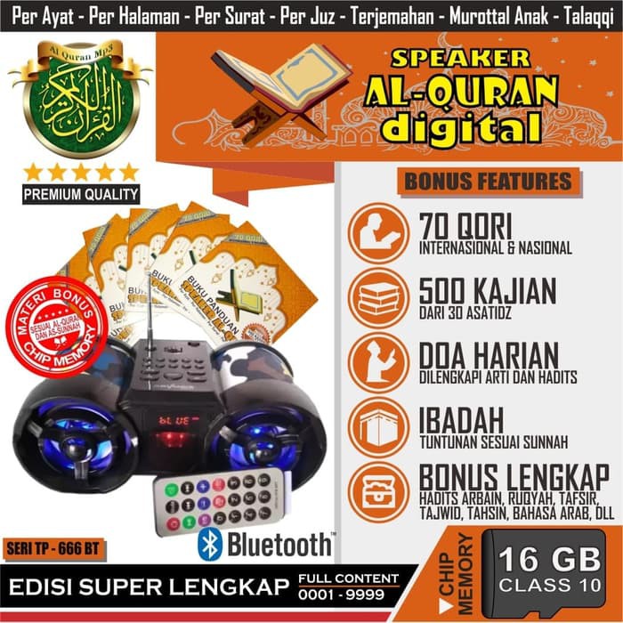 SPEAKER AL QURAN CHIP 16 GB 70 QORI TP 666 BT | BONUS 500 KAJIAN