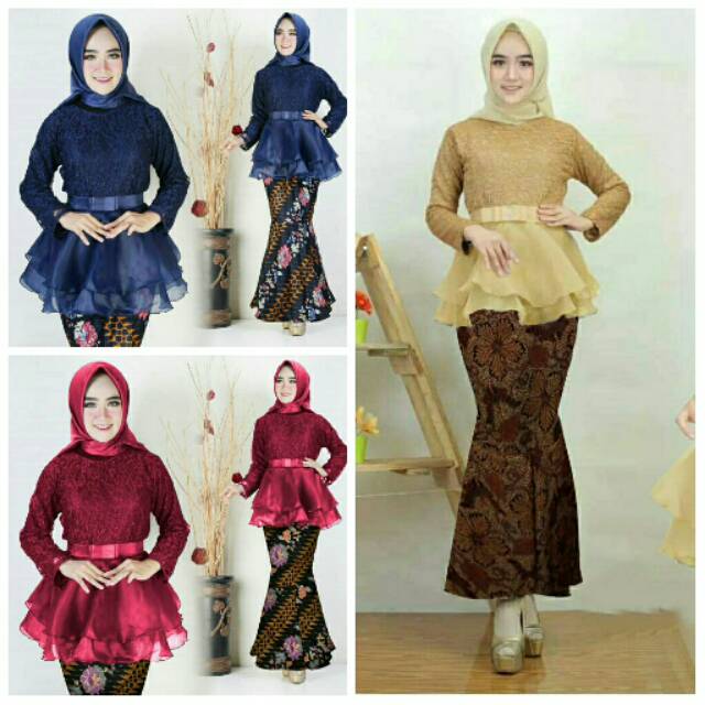 ST Set Stelan Kondangan Atasan Kebaya Brukat Kaca Rok Duyung Katun Batik Aiza