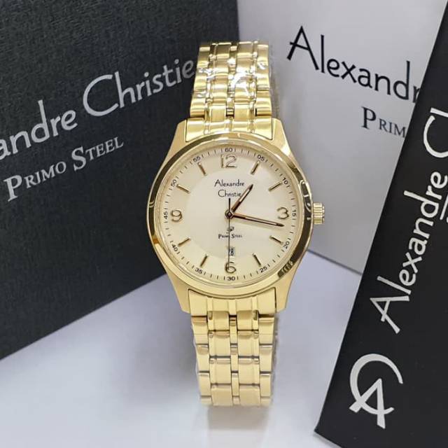 JAM TANGAN WANITA ALEXANDER CRISTIE AC 1010 CEWEK GOLD ORIGINAL