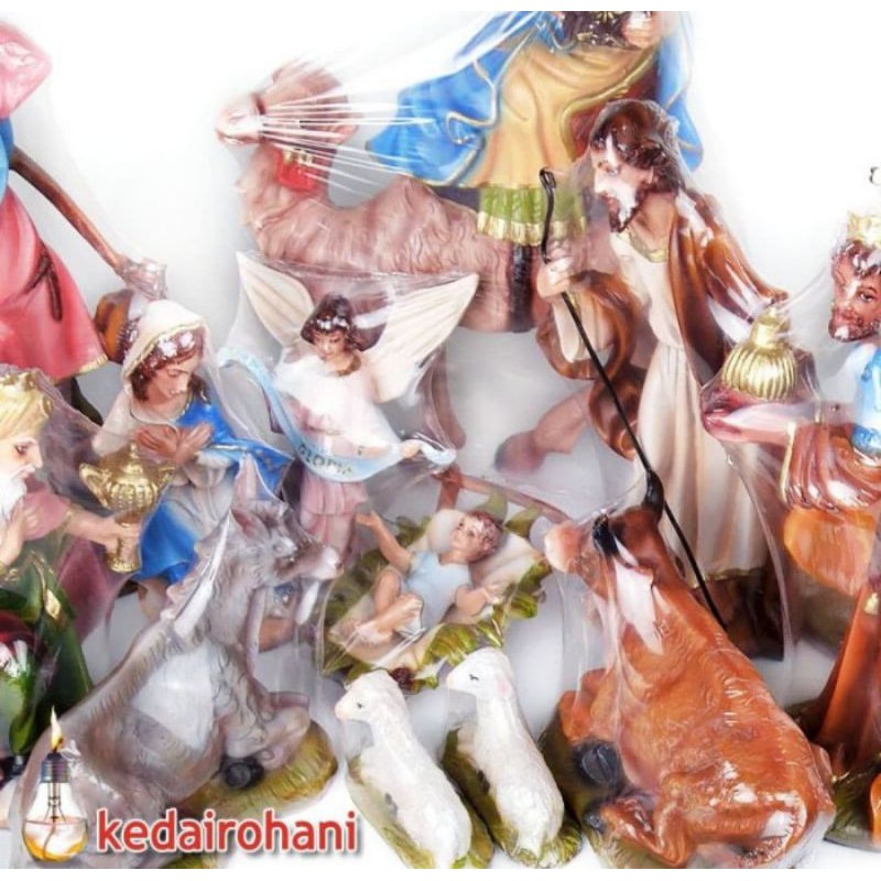 Set Patung Natal Manusia Berdiri 30 cm Raja Naik Unta 40 cm Bayi Yesus Kandang Ternak Christmas Set