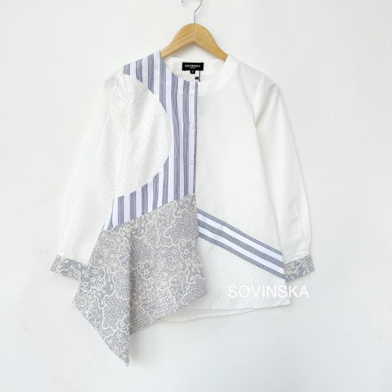 Atasan Batik LB 13 Atasan wanita Baju kerja Batik Tenun Kombinasi Baju kerja Lengan Panjang blus blo