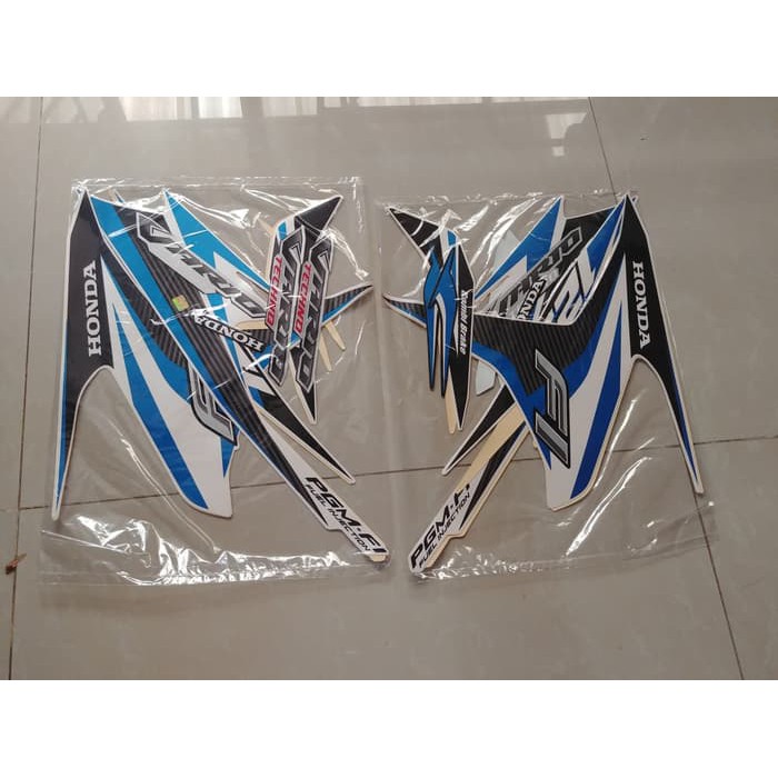 Sticker standart ori motor / Stiker Bodi & Lis Body & Striping Vario 125 2014 Techno Putih Biru