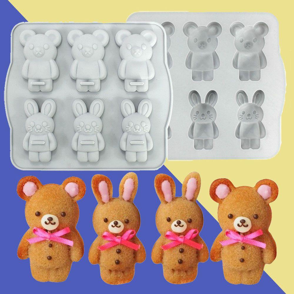 Solighter 6rongga 3D Easter Bunny Bear Handmade Cetakan Kue Epoxy Resin Silicone Mold Mousse Cake