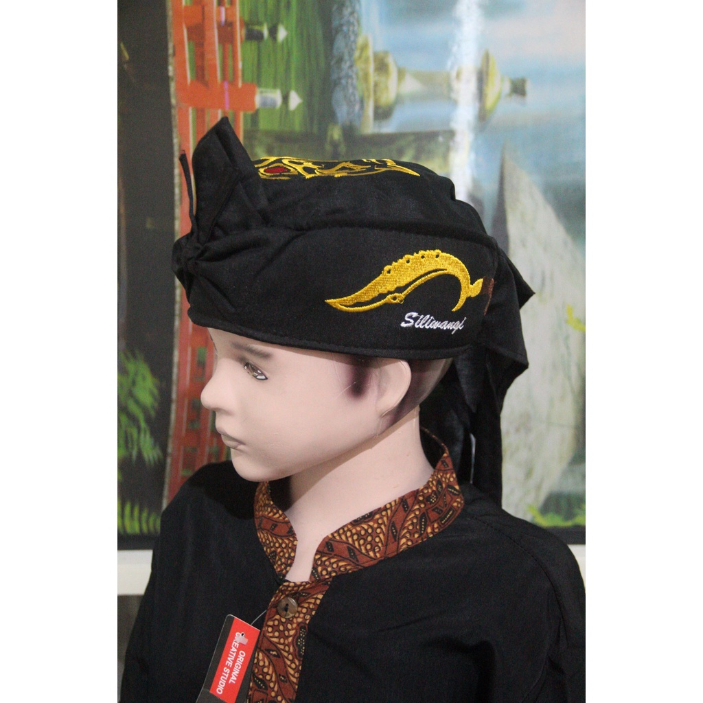 iket kepala blangkon sunda tradisional jawa bordir kujang macan anak dan dewasa atas full tutup (IKTA HITAM)