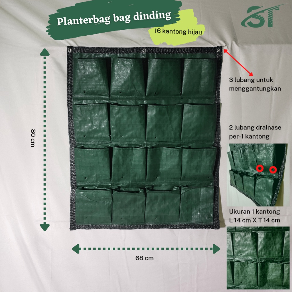 planter bag dinding hijau wall plant 16 kantong pot gantung tanaman