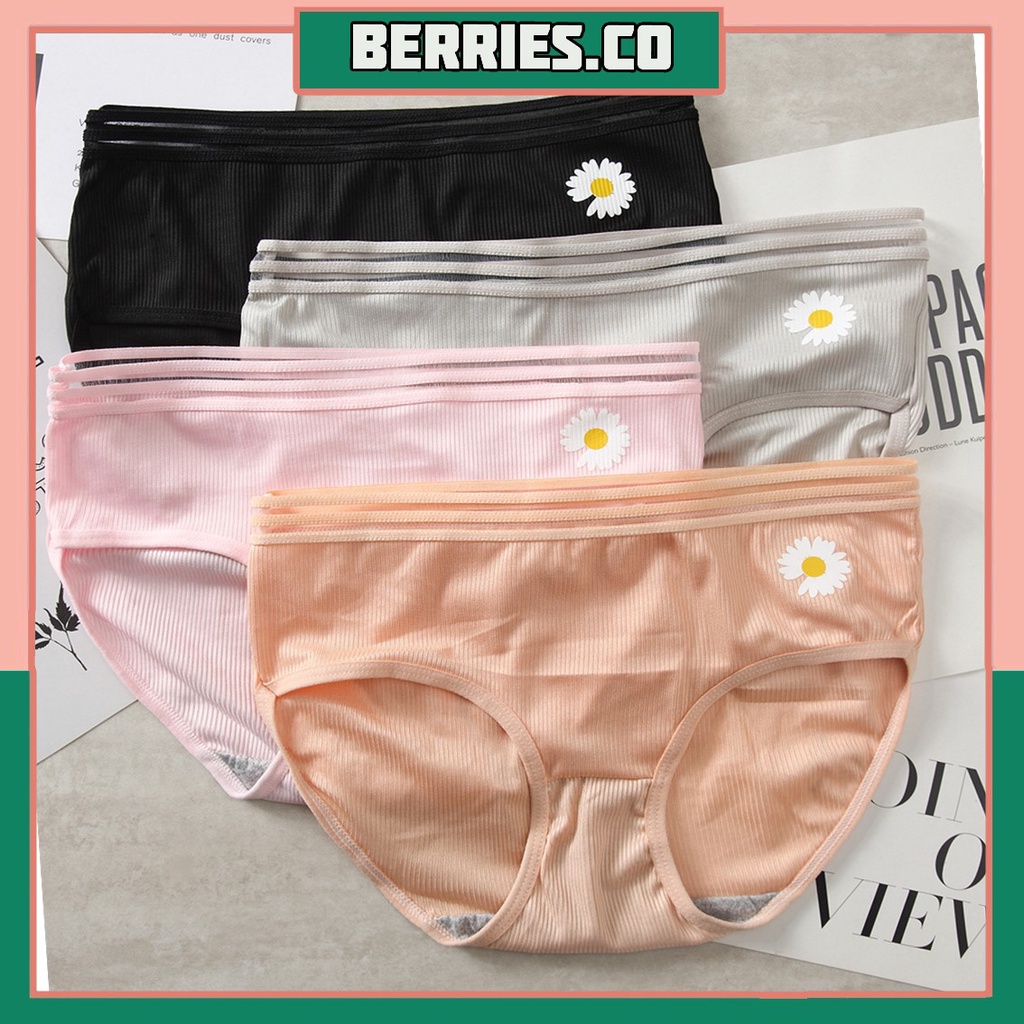 BRI* CD693 Celana dalam wanita One Piece Mulus Motif bunga daisy Sutra Briefs Elastis Seamless Mid W
