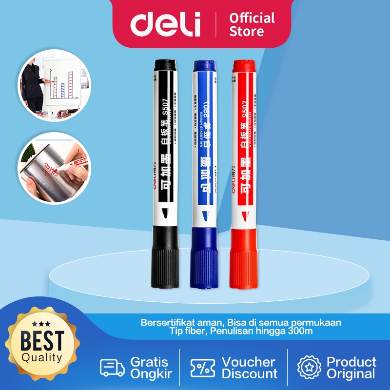 

Deli Dry Erase Marker / Spidol Papan Tulis Bisa di Segala Permukaan Penulisan Hingga 300 Meter Bersertifikat Aman S507