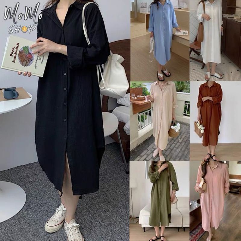 Dress Long Slevee / Dres Korea / Tunic Panjang Bahan Kringkel Airflow / Dres Midi