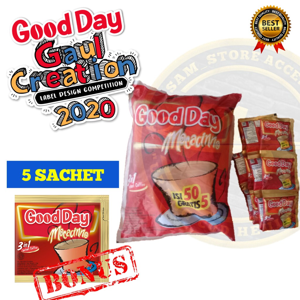 

GOOD DAY KOPI GOOD DAY MOCCINNO 5 RENTENG/Isi 50 SACHET + BONUS 5 SACHET