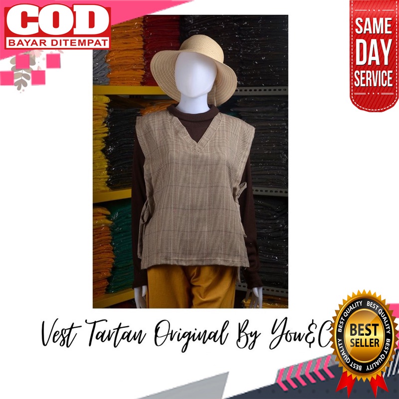 Outer Motif Kotak Vest Rompi Tartan New Vest Outer Wanita Motif Kotak Kotak Rompi Tali Oversize