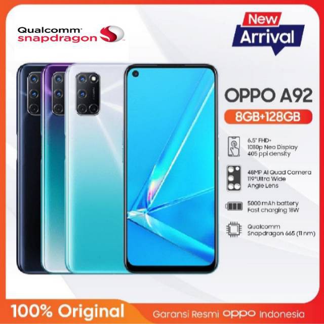 OPPO A92 8GB/128GB Bundlng OPPO W31 [Fast Charging 18W,5000 mAh,Snapdragon 665]