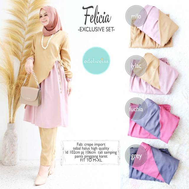 Felicia set / setelan tunik plus celana / setelan kantor polos