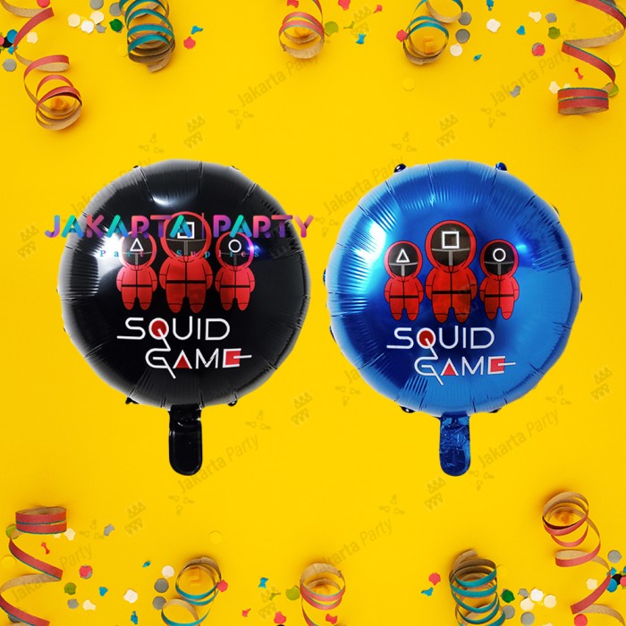 Balon Foil Bulat Squid Game Hitam / Balon Karakter Bulat