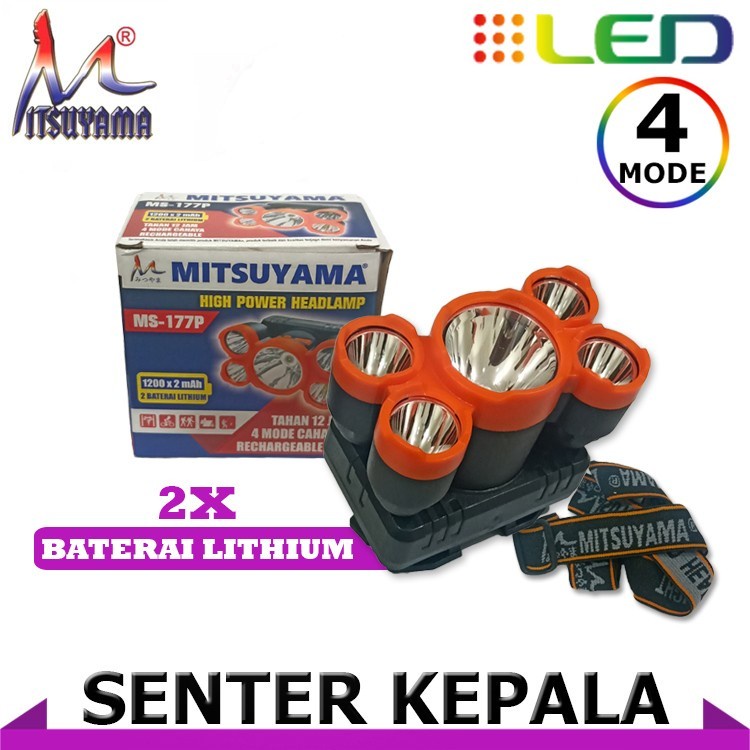 COD SENTER KEPALA MITSUYAMA MS-177P TAHAN 12 JAM 4 MODE CAHAYA RECHARGEABLE HIGH POWER HEADLAMP