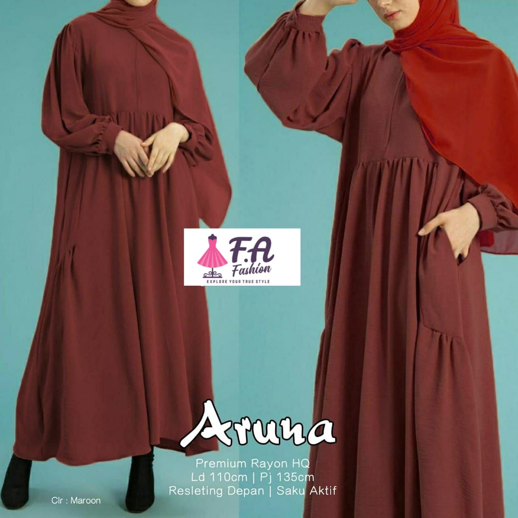 aruna dress maxy pakaian baju gamis midi syari longdress long dres maxi rayon jumbo ld 110 bigsize k