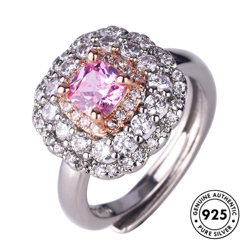 Cincin Sterling Silver 925 Dengan Kristal Warna Pink Untuk Wanita