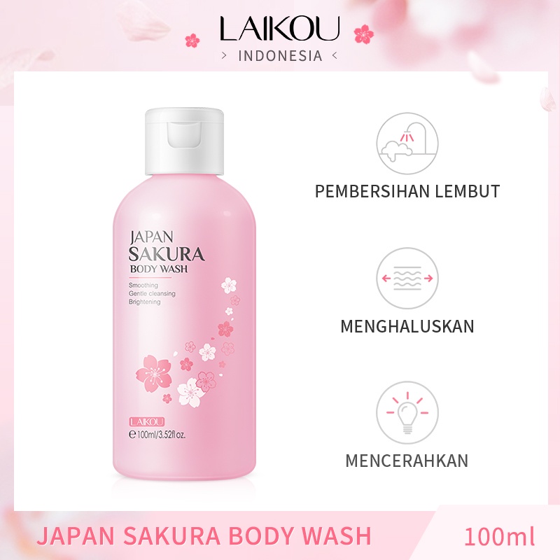 LAIKOU Japan Sakura Sabun Mandi Cair Membersihkan Mendalam Mencerahkan Kulit 100ml