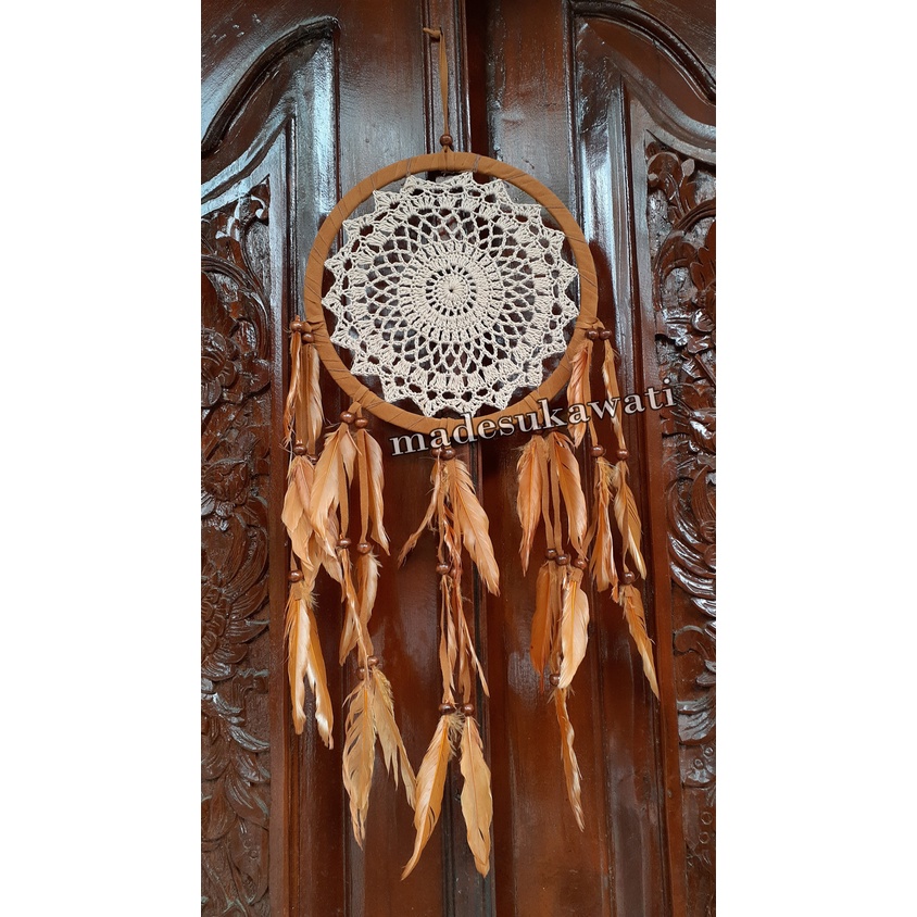 Dream catcher sulam diameter 22cm dekorasi gantungan hiasan bulu ayam