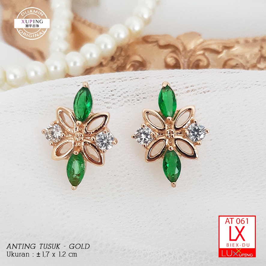 AT 061 Anting Tusuk Xuping Mata Hijau Perhiasan Lapis Emas Luxx Xuping