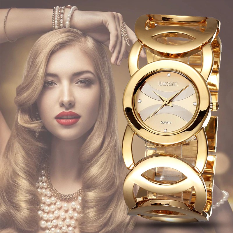 Jam Tangan Wanita mewah Weiqin  Emas Mewah Merek Gelang Watch Wanita