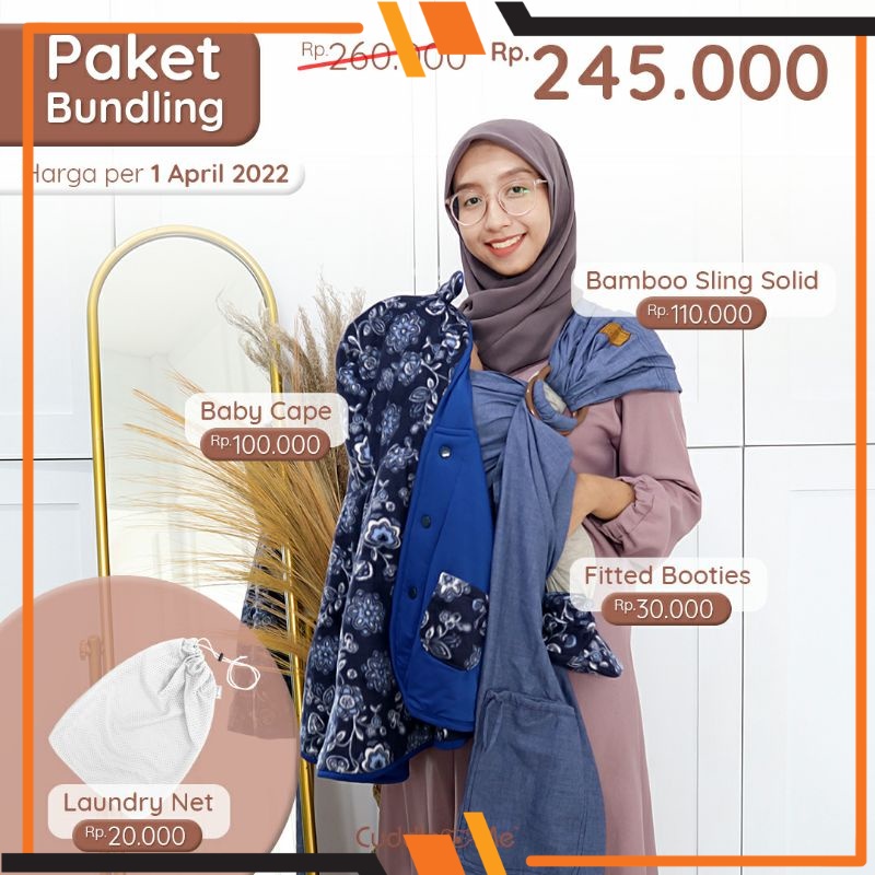 KNB Paket Hemat Paket Bundling Gendongan Ring Sling bamboo + Set Babycape Booties Cuddle Me Bonus laundry net