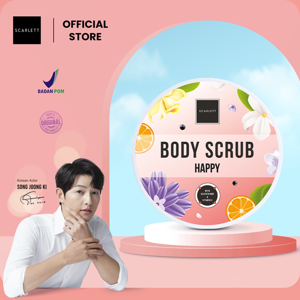 (RM) BODY SCRUB SCARLETT WHITENING - SCARLETT LULUR BADAN ORIGINAL BPOM HAPPY JOLLY CHARMING COFFEE ROMANSA POME LOVING- SCARLETT HAPPY