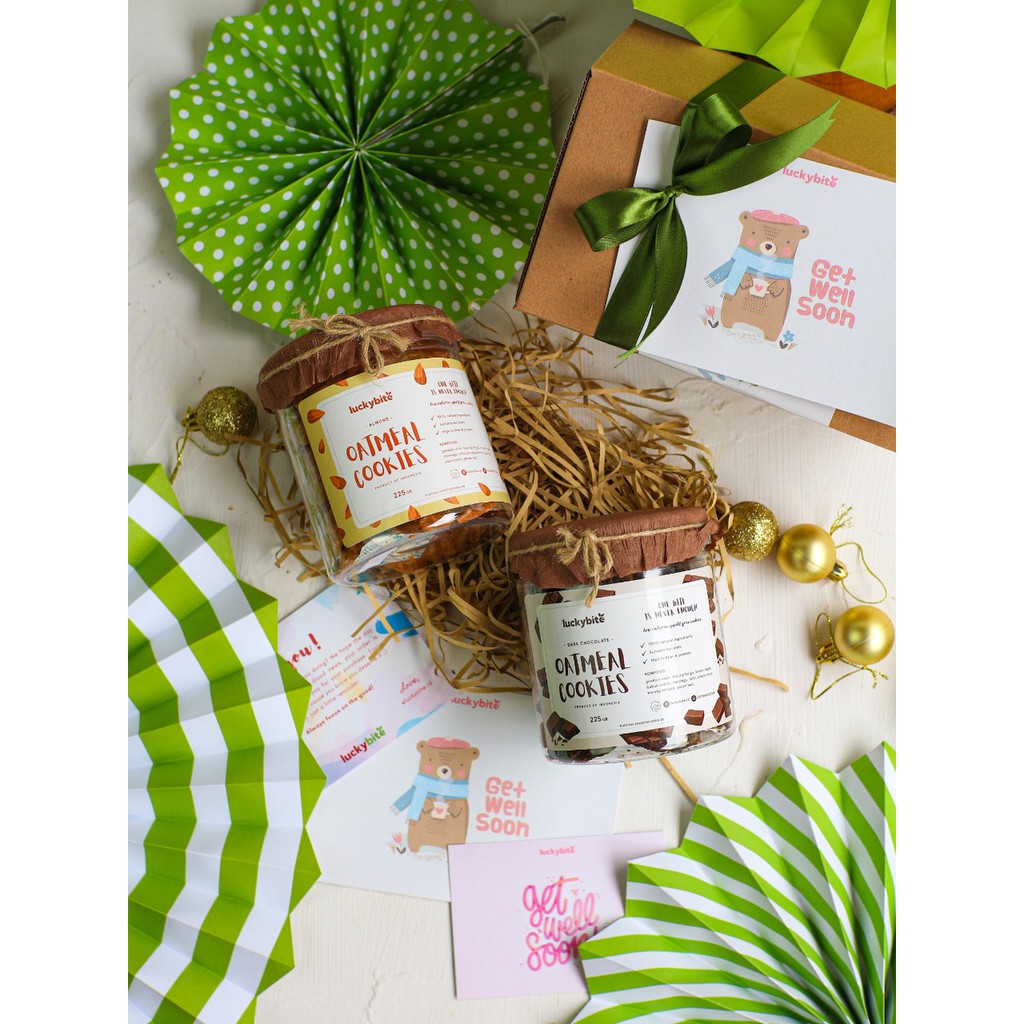 Get Well Soon (GWS) Hampers/Hampers Lekas Sembuh - Oatmeal Cookies 2 Jar + FREE Greeting Card + Pita