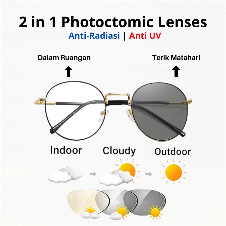 ✅Grosir Jam Senen - 2 In 1 Kacamata lensa photocromic anti radiasi wanita pria kacamata bingkai Titanium komputer Anti UV fotocromic PC-L007