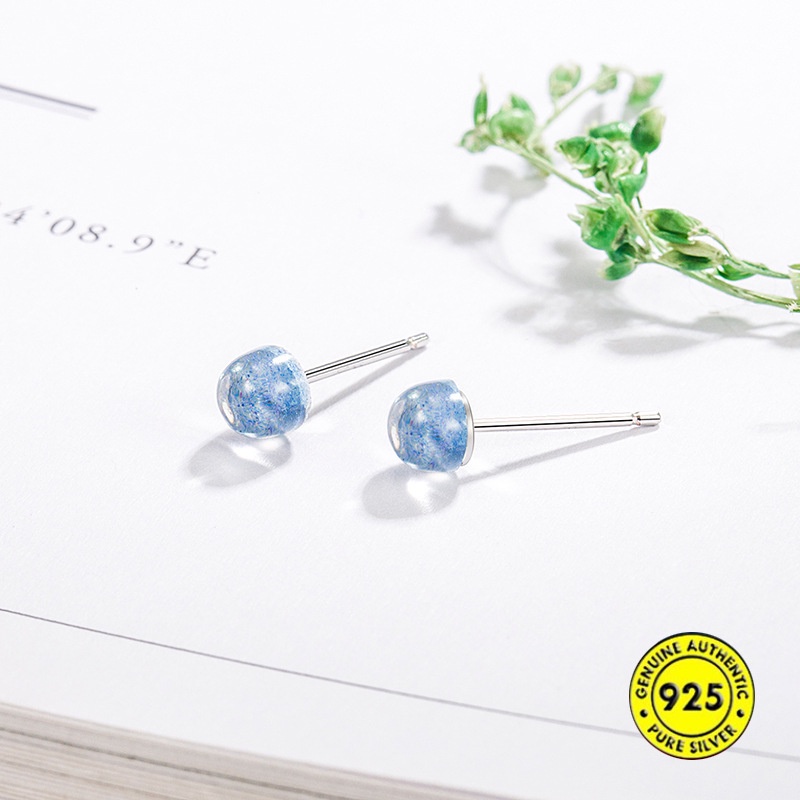 Anting Stud S925 Silver Anti Alergi Desain Manik-Manik Biru Langit Berbintang