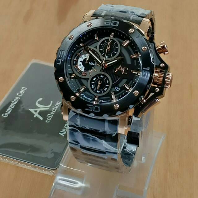 JAM TANGAN PRIA ALEXANDRE CHRISTIE RANTAI BLACK ROSE-GOLD AC9205 ORIGINAL