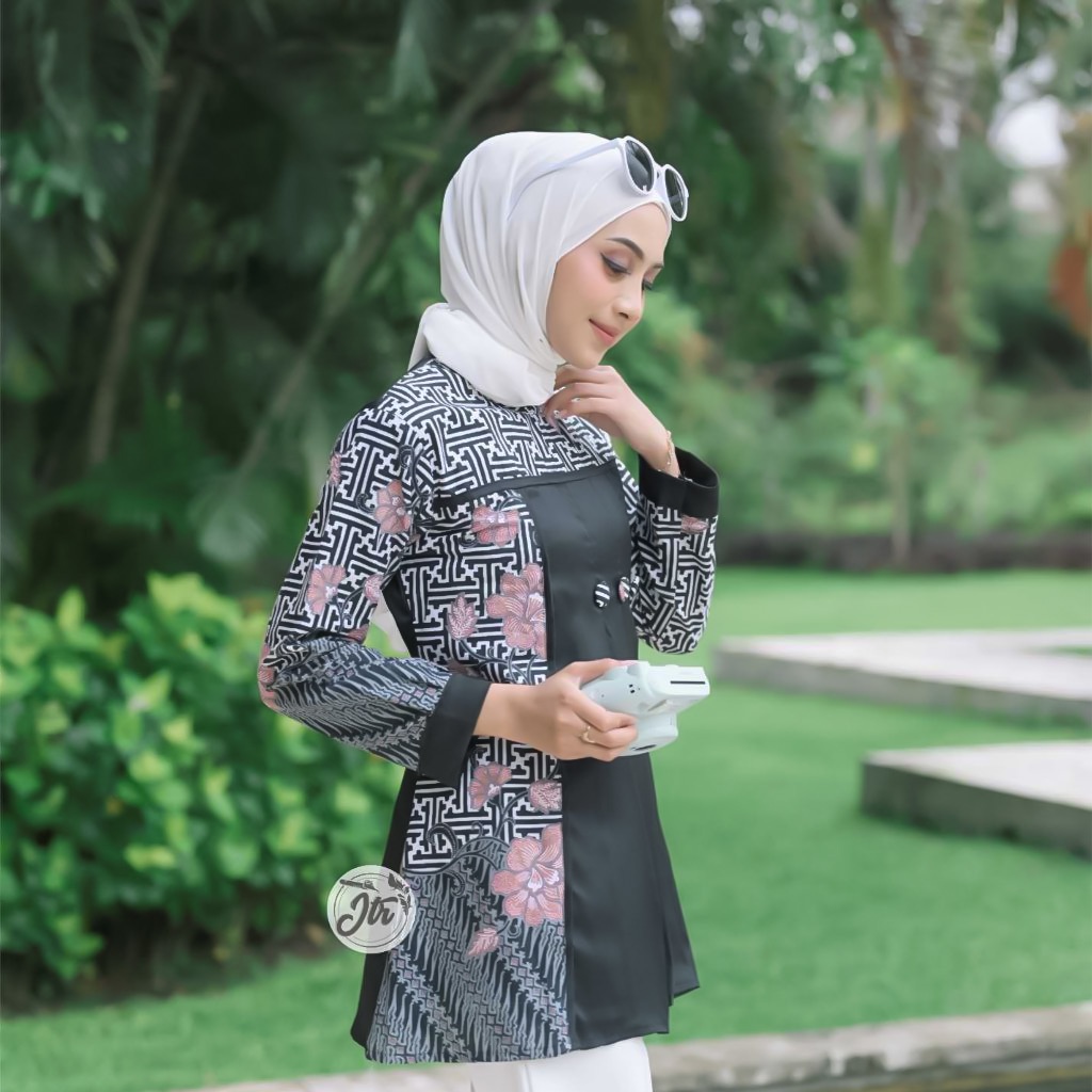 Baju Batik Wanita Modern Atasan Batik Wanita Kerja Kantor Batik Blouse Batik Kerja Wanita Kantor M L XL Seragam Batik-1