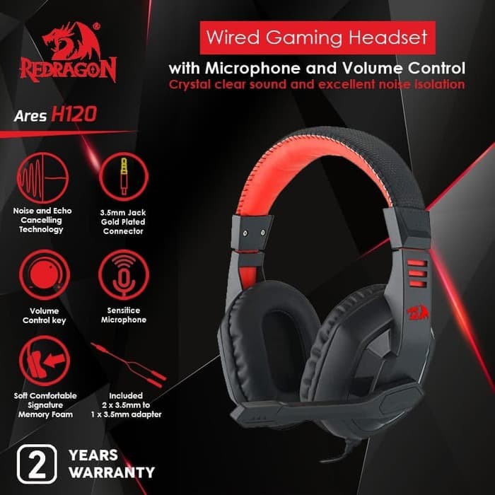 Headset Gaming Redragon Wired Audio Jack 3.5mm ARES H120