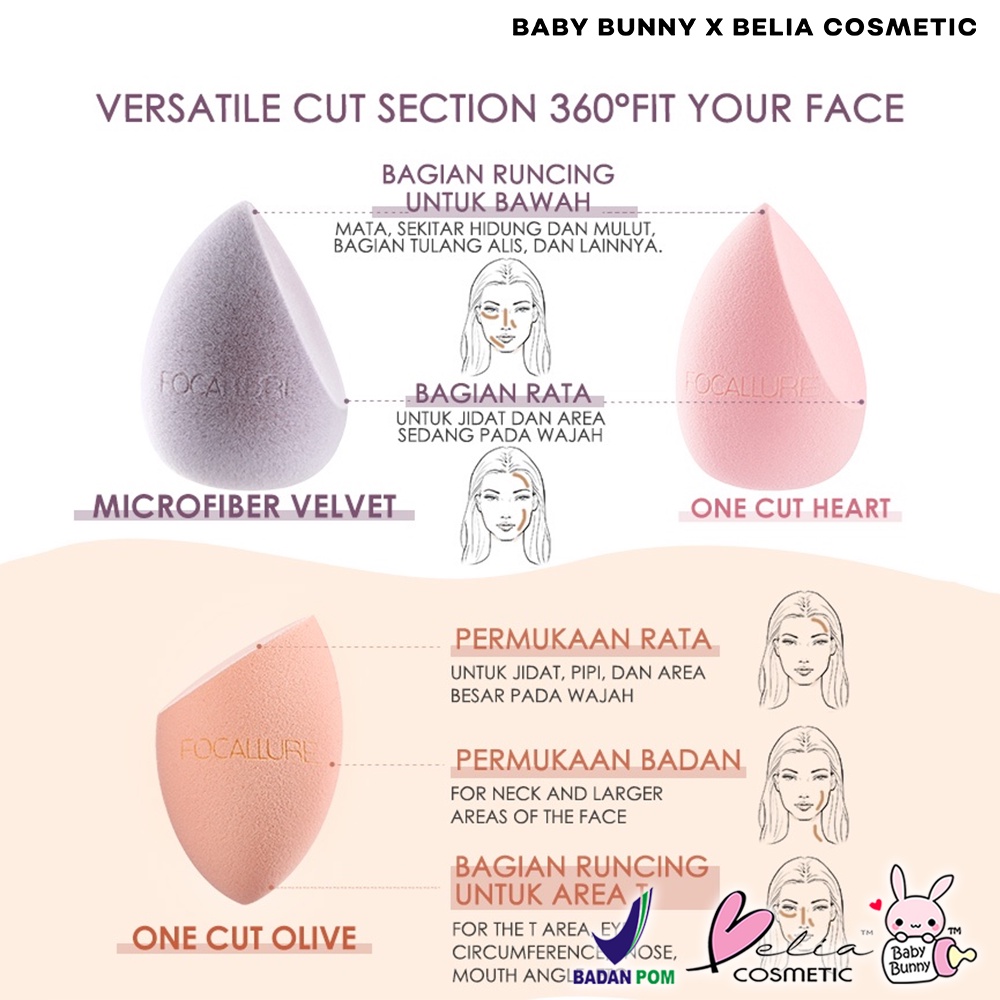 ❤ BELIA ❤ FOCALLURE Beauty Blender Series FA136 | Make Up Sponge | Alat Make Up | OFT Makeup Bebas Latex Foundation Blender