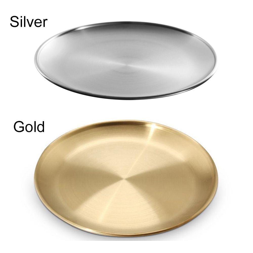 Preva Bone Spitting Dish14/17 /20/23/26CM Gold Silver Kue Dessert Buah Daging Metal Dining Disc